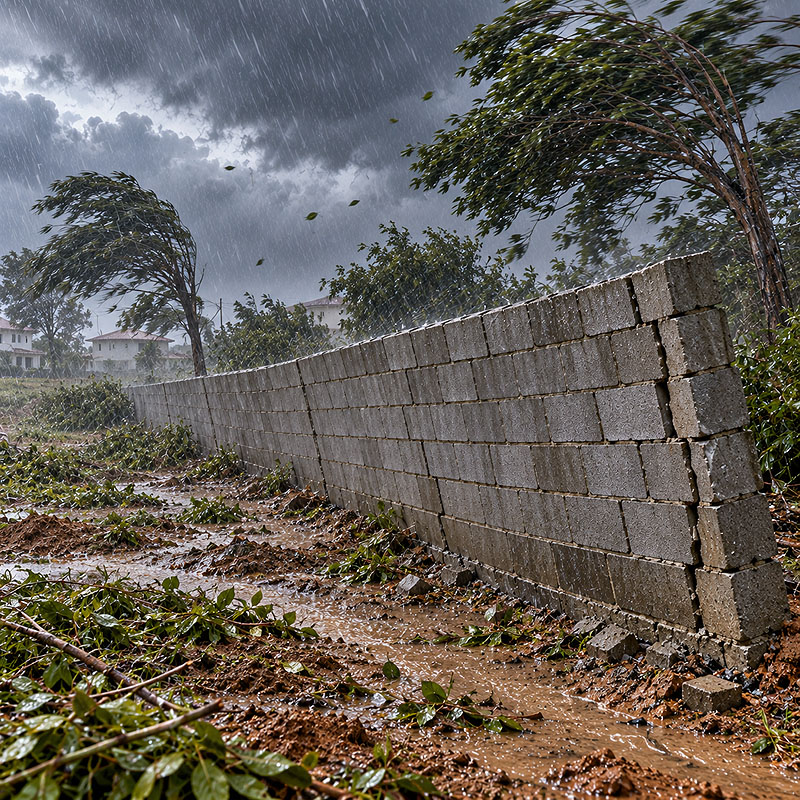 Muro divisório quase caindo devido as forças de um vendavál